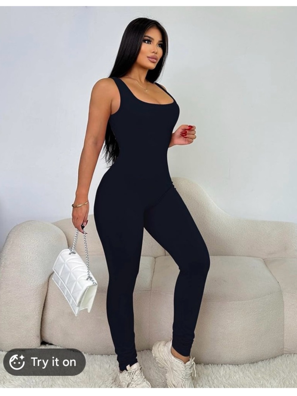 New Women Medium black overalls Workout jumpsuit features a square neck design